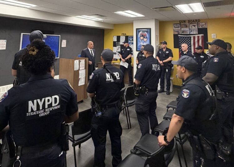 Vincent J. Bove addressing members of the NYPD Strategic Response Group (SRG) during roll call presentations in Manhattan on May 26, 2026. The SRG represents one of the NYPD’s most operationally demanding assignments, responsible for tactical readiness, major event security, counterterrorism support, and rapid response operations throughout New York City. (Credit: Police Officer Emir Aliaj / NYPD Strategic Response Group for Reawakening America LLC)