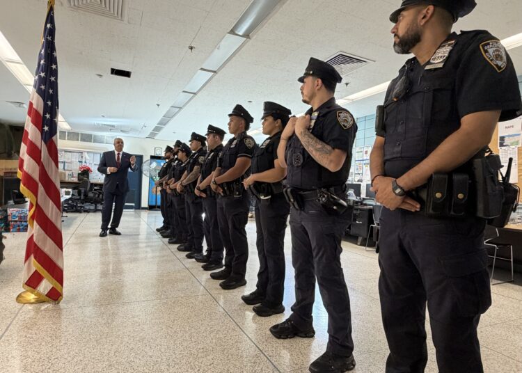 Vincent J. Bove addresses members of the NYPD during a formal roll call on the 25th anniversary of September 11, with the American flag brought forward as a symbol of remembrance, service, and the sacred responsibility of those who protect others.
Photo Credit: NYPD for Reawakening America LLC
