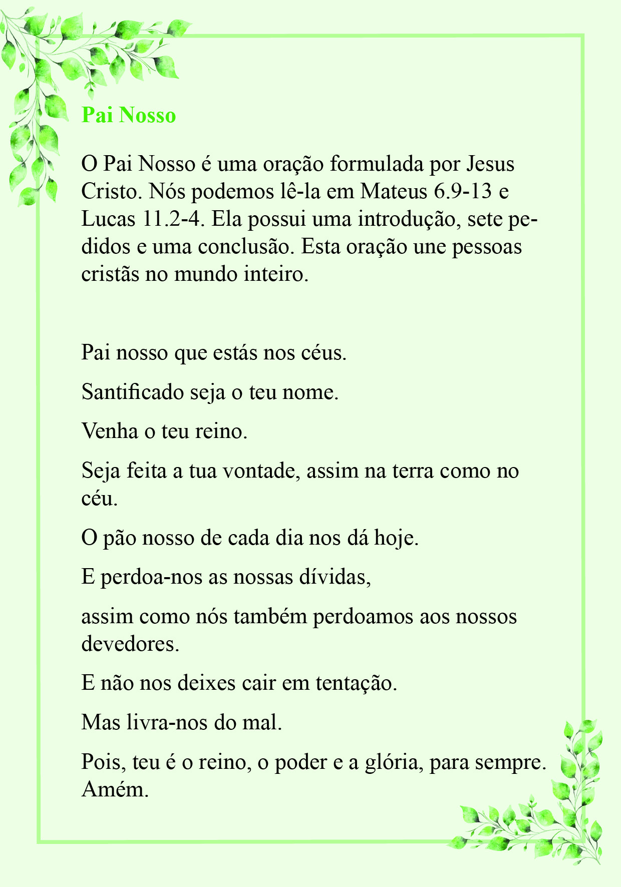 424 - Cartão Pai Nosso e Credo Apostólico Frente Pai Nosso 424 Cartao Pai Nosso e Credo Apostolico Frente Pai Nosso