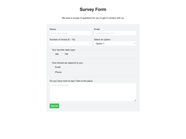 Screenshot of Survey form