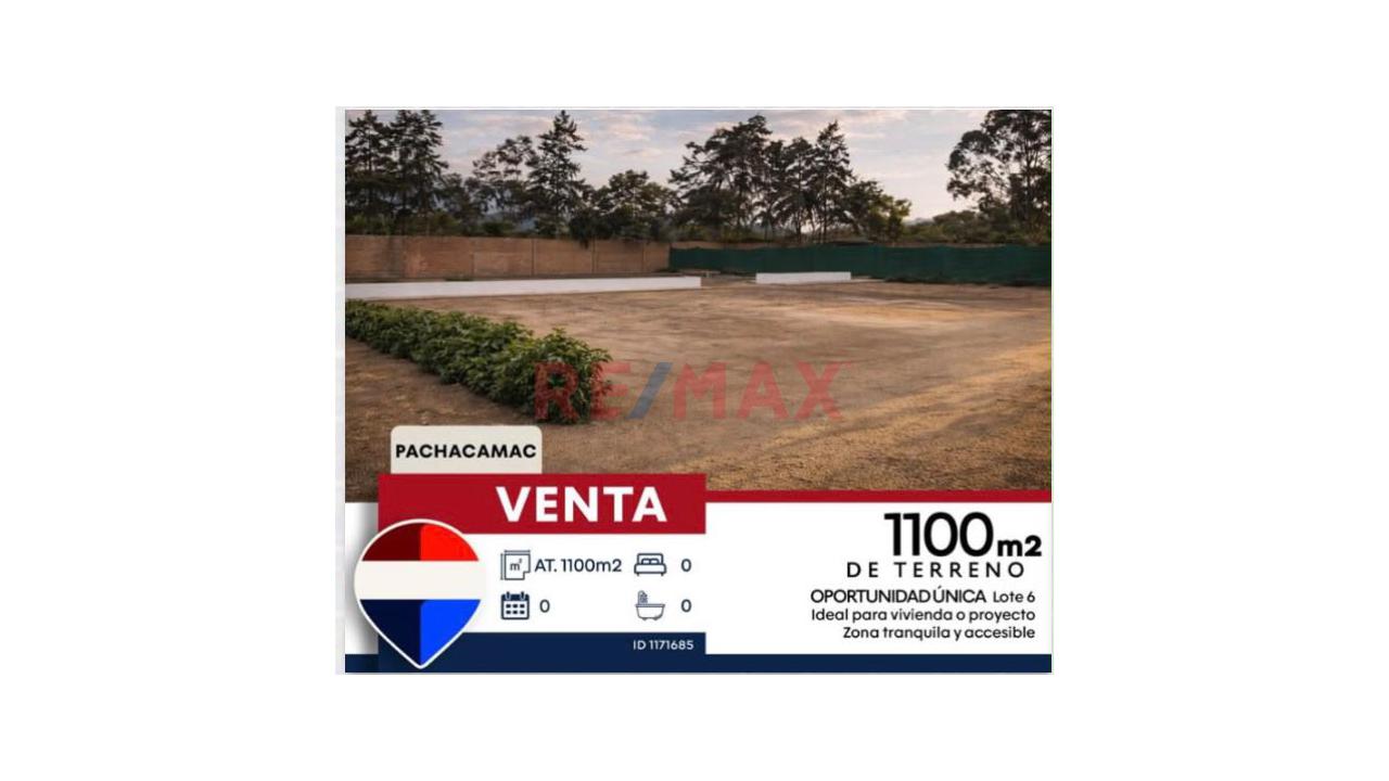 Vendo 1 Terreno 1,100.55M2 Lote 6 Calle 4 Pachacamac A 1/2 Cdra 3 Cuadras Del Colegio Euroamericano