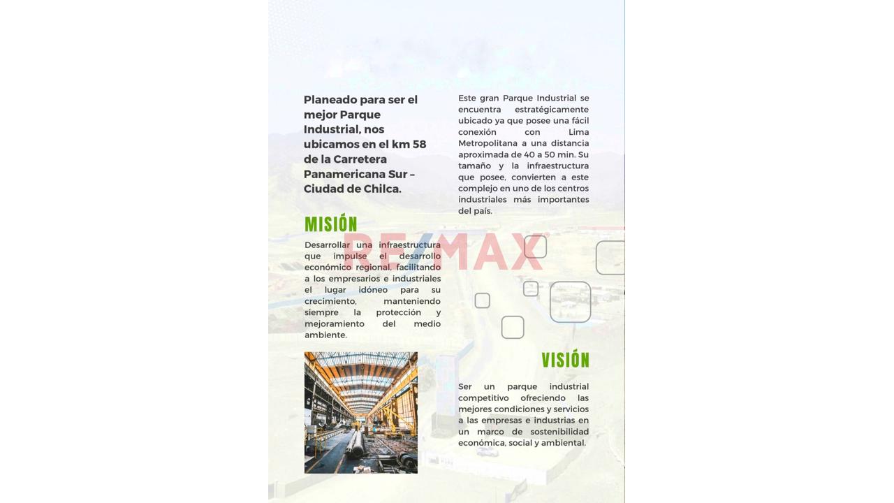 Venta Terreno Industrial 10,201.42 M² En Chilca – Parque Industrial Central Park – Panamericana Sur Km 58 – $1’020,142 ($100/M² Negociable) - 10