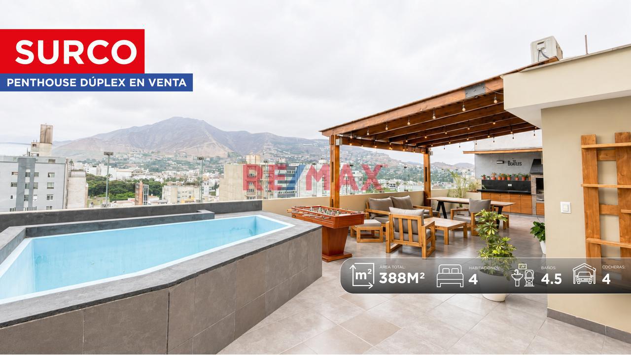 Penthouse Dúplex En Venta En Surco Con Terraza, Jacuzzi Y 4 Cocheras