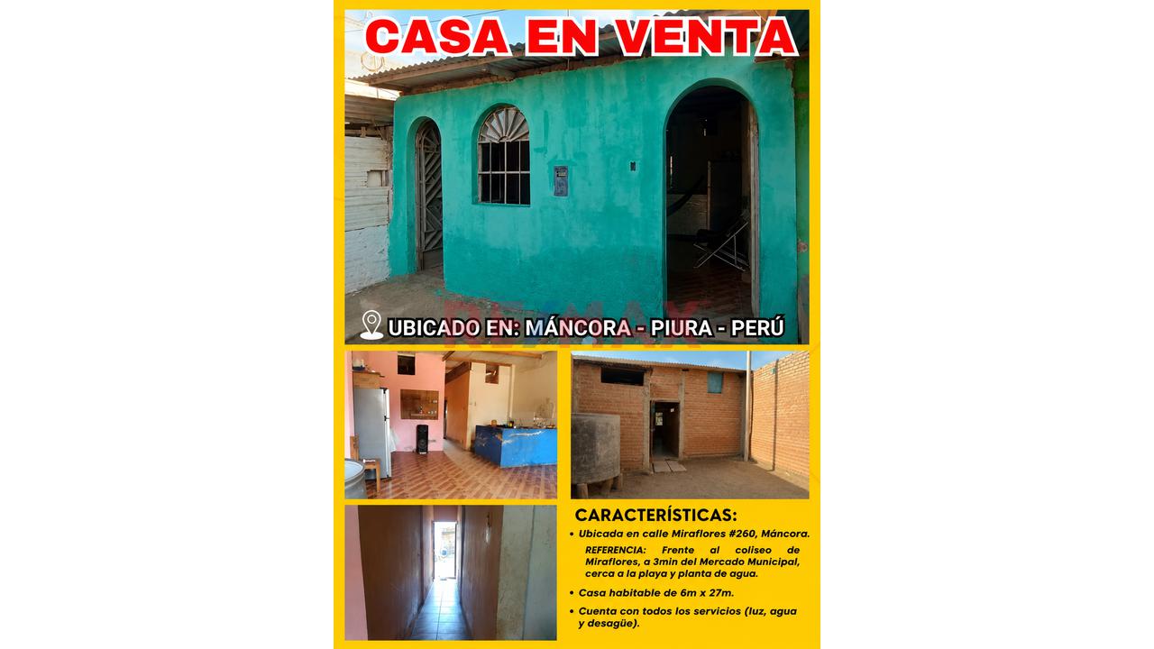 🏡 Se Vende Casa Como Terreno Con Doble Frente En Máncora - 150 M2 - 2