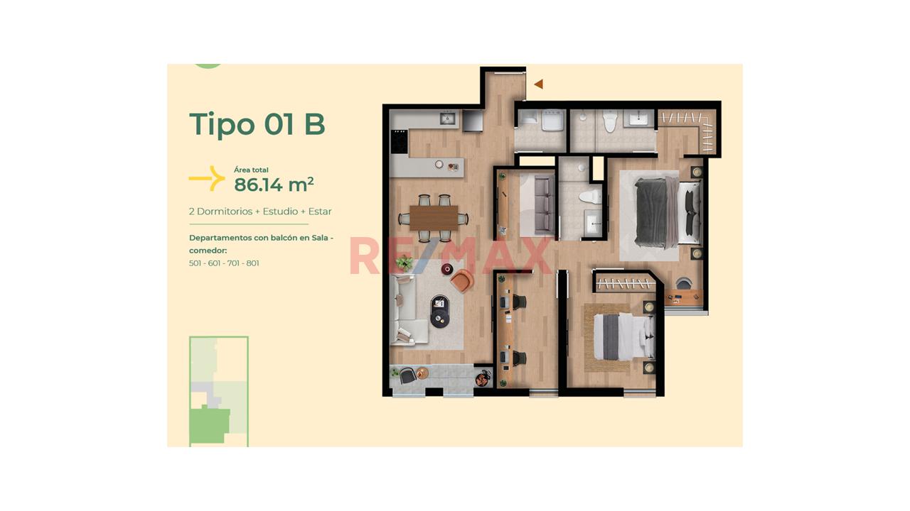 Dpto De Estreno A Pasos Del Centro Financiero | 2 Dorm + Estudio | Balcón | Alta Valorización — foto 2