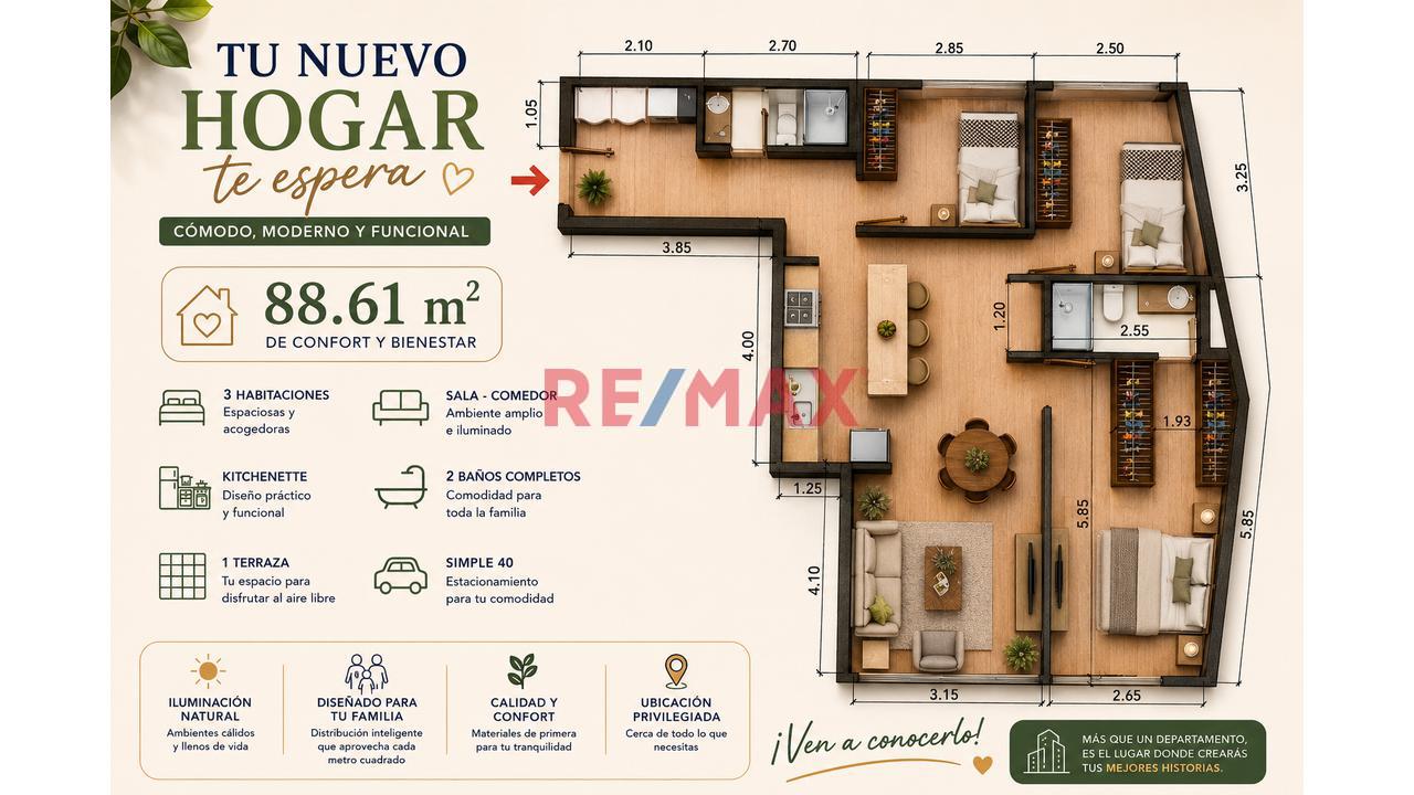 ¡Tu Nuevo Hogar En Casuarinas Sur! 88.61 M² | 3 Dormitorios | Terraza | Cochera | Preventa Exclusiva