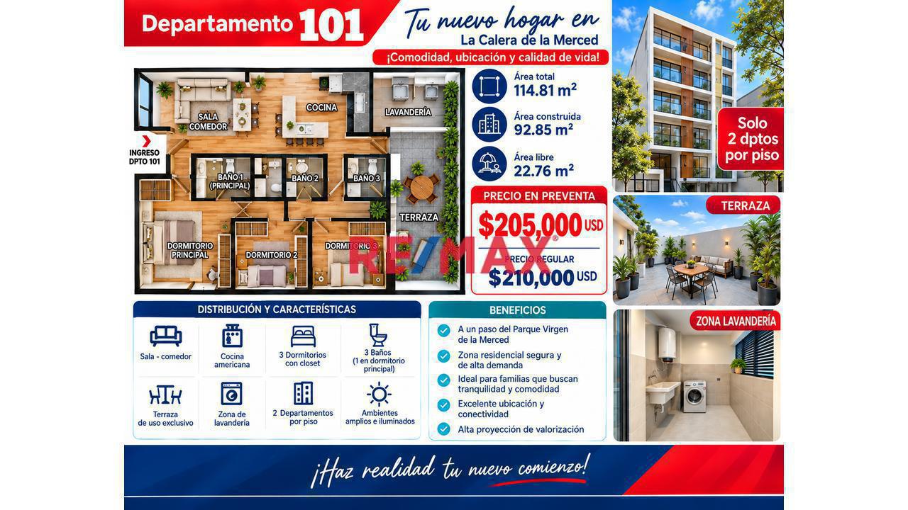 Lindo Proyecto En La Calera De La Merced Ii - Departamento 101 Área 114.81 M2