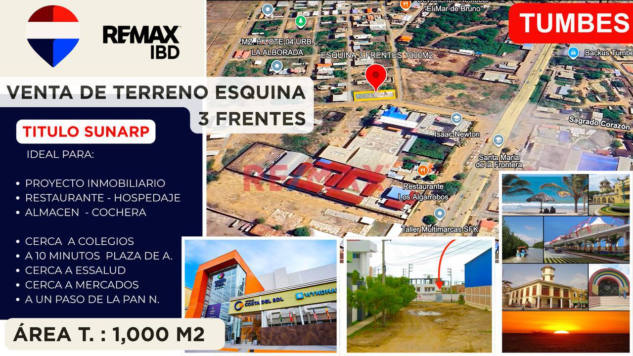 Vendo Terreno En Venta De 1,000 M² – Av Los Cedros - Esquina Con 3 Frentes | Tumbes - La Alborada - 1