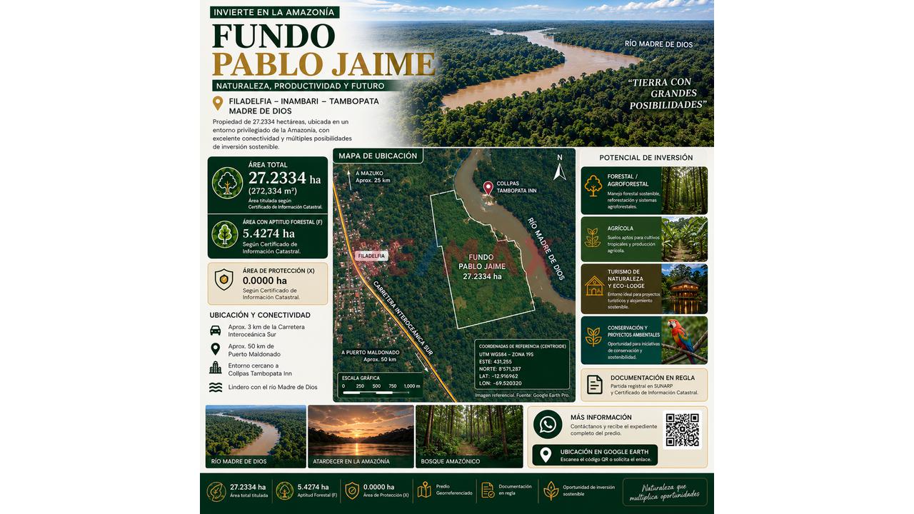 Fundo 27.23 Ha En Tambopata | Río Madre De Dios | Aptitud Forestal - 1