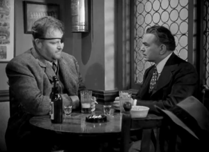 A video clip called A man runs into the speakeasy and says 'A woman just jumped off the bridge.'