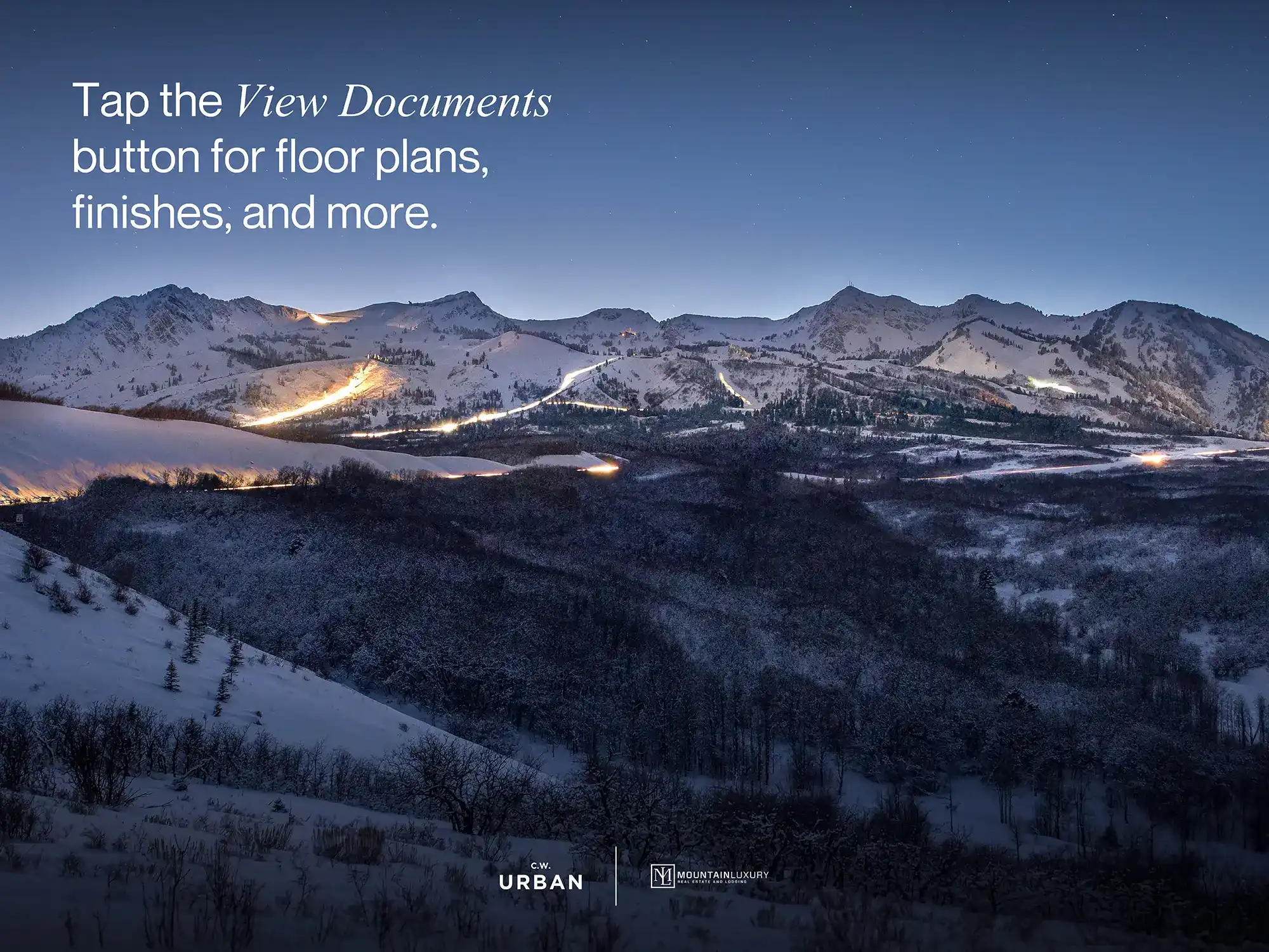 Tap the view documents button for theBasin's floor plans, finishes, and more.