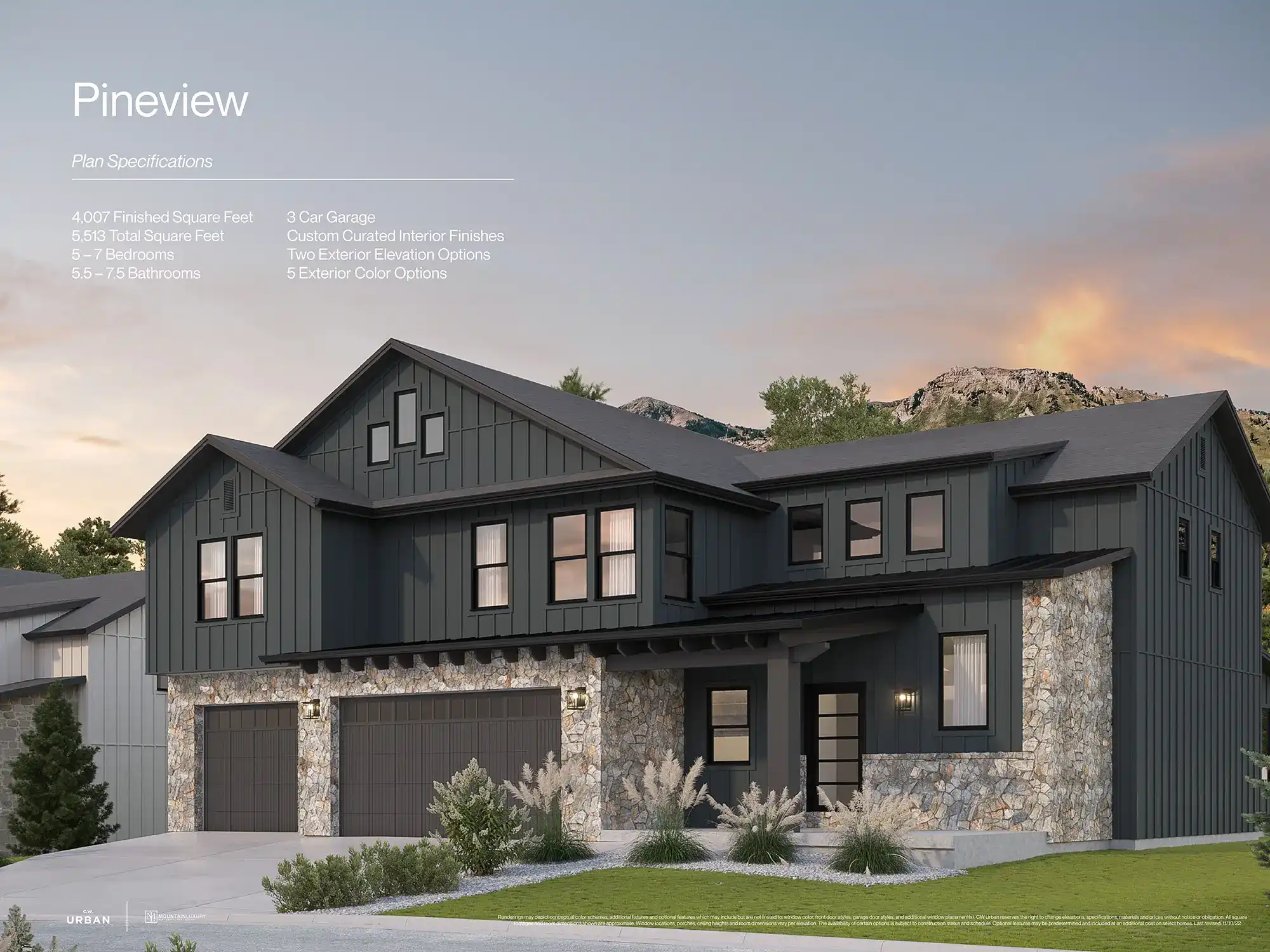 Exterior rendering of the Pineview floor plan at theBasin.