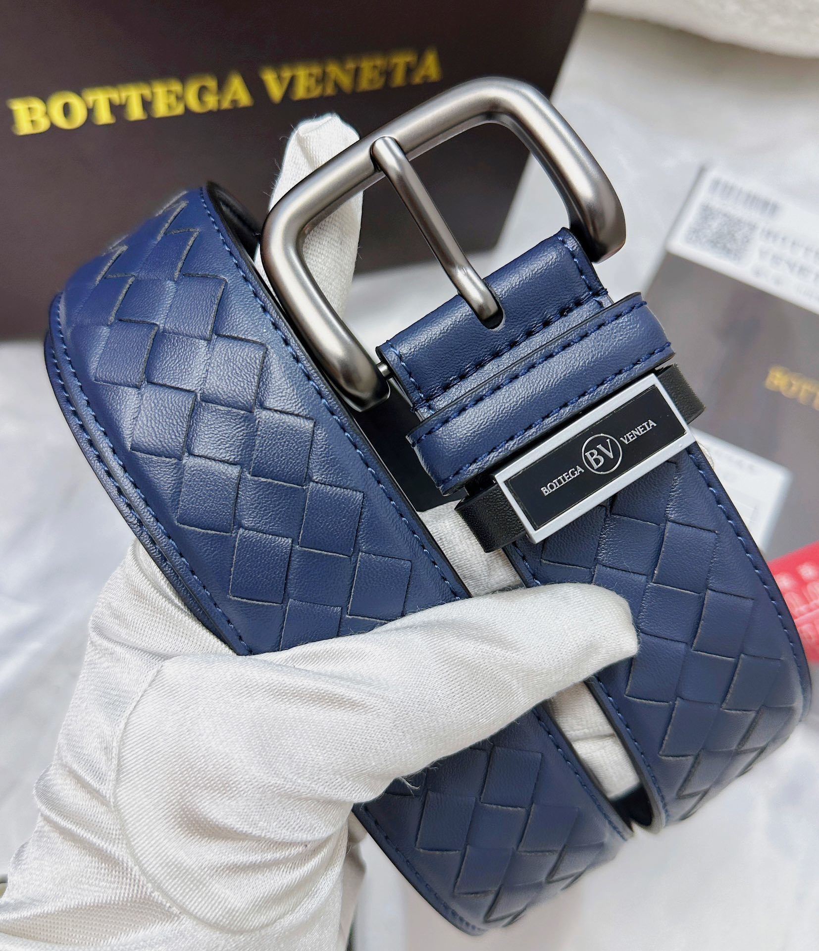 Bottega Veneta Inspired Premium Woven Leather Belt - Navy Blue