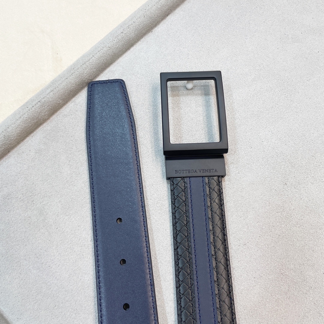 Bottega Veneta Premium Woven Leather Belt - Navy & Black