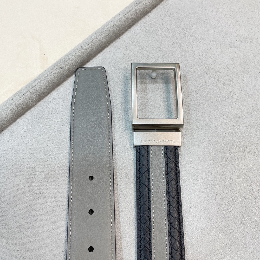 Premium Leather Belt - Black & Grey Striped Design