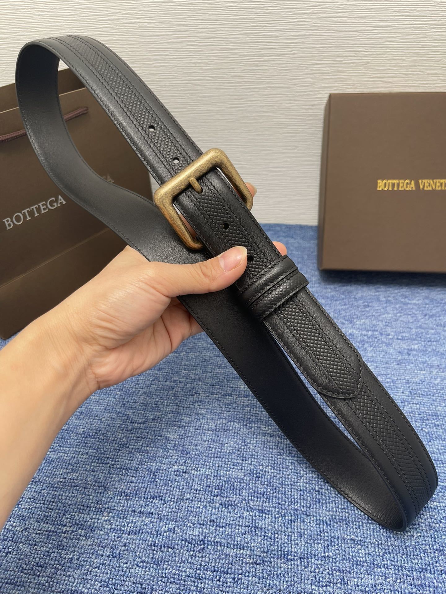 Premium black leather belt with antique brass buckle