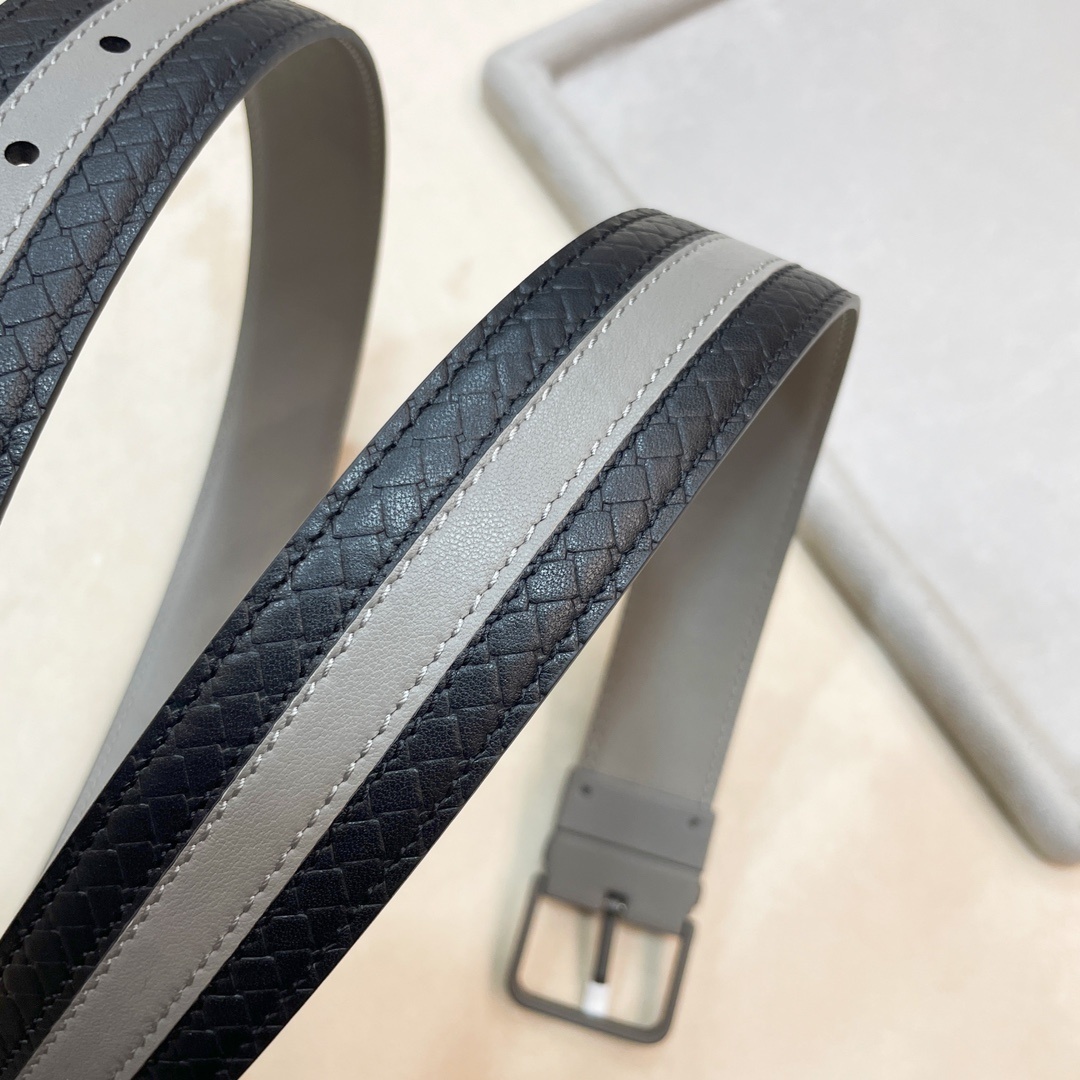 Premium Leather Belt - Black & Gray Stripe
