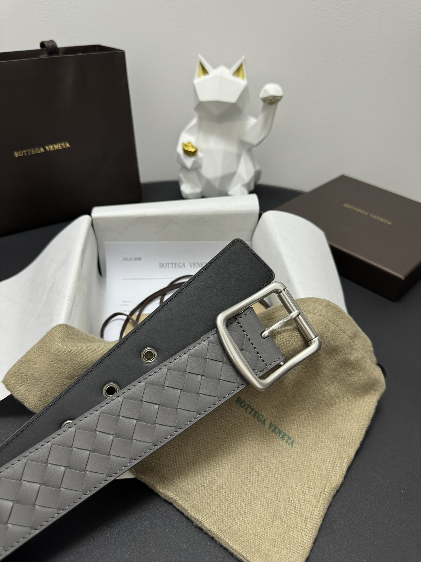 Bottega Veneta Premium Braided Leather Belt - Gray
