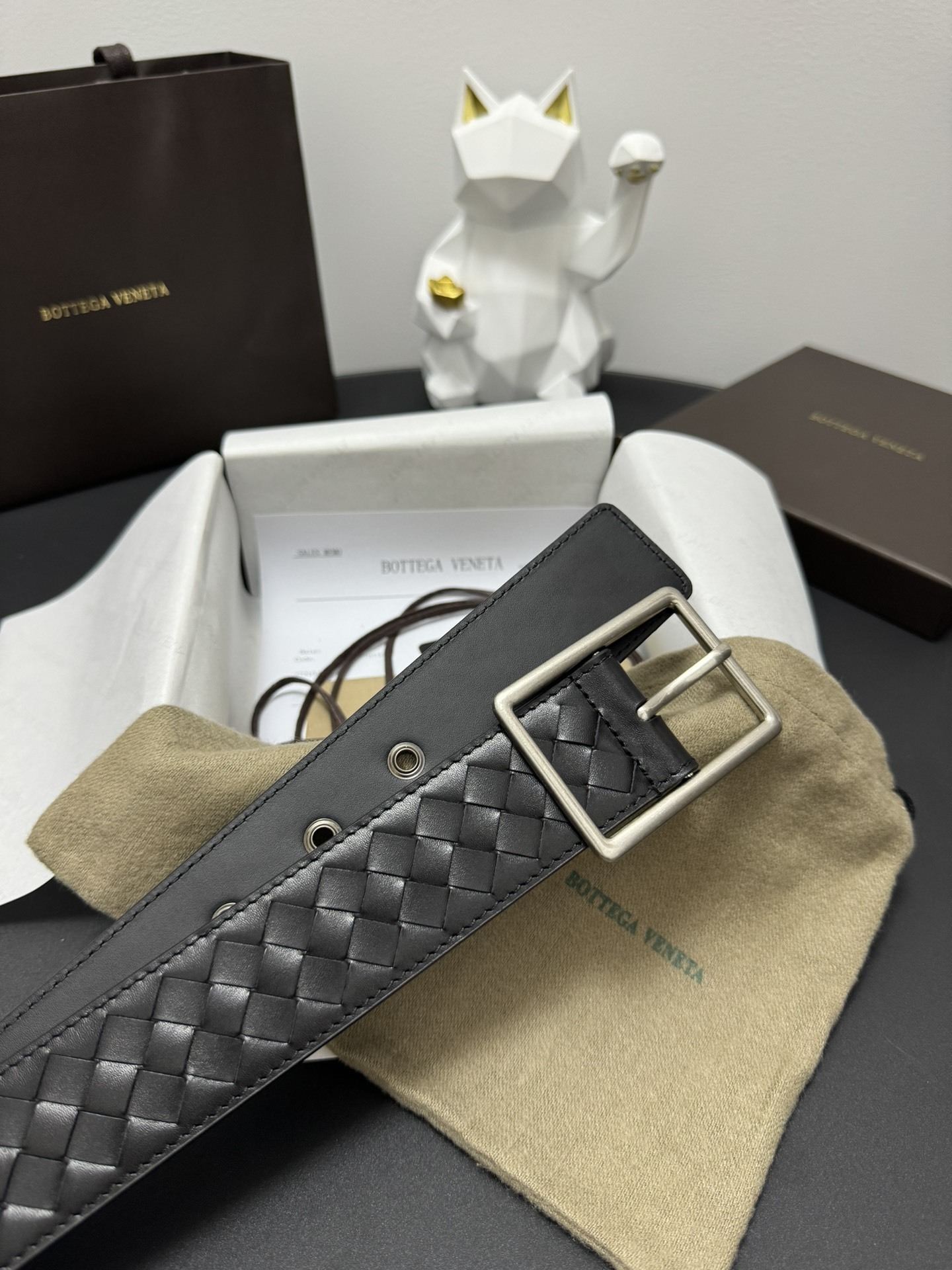 Bottega Veneta Premium Black Woven Leather Belt