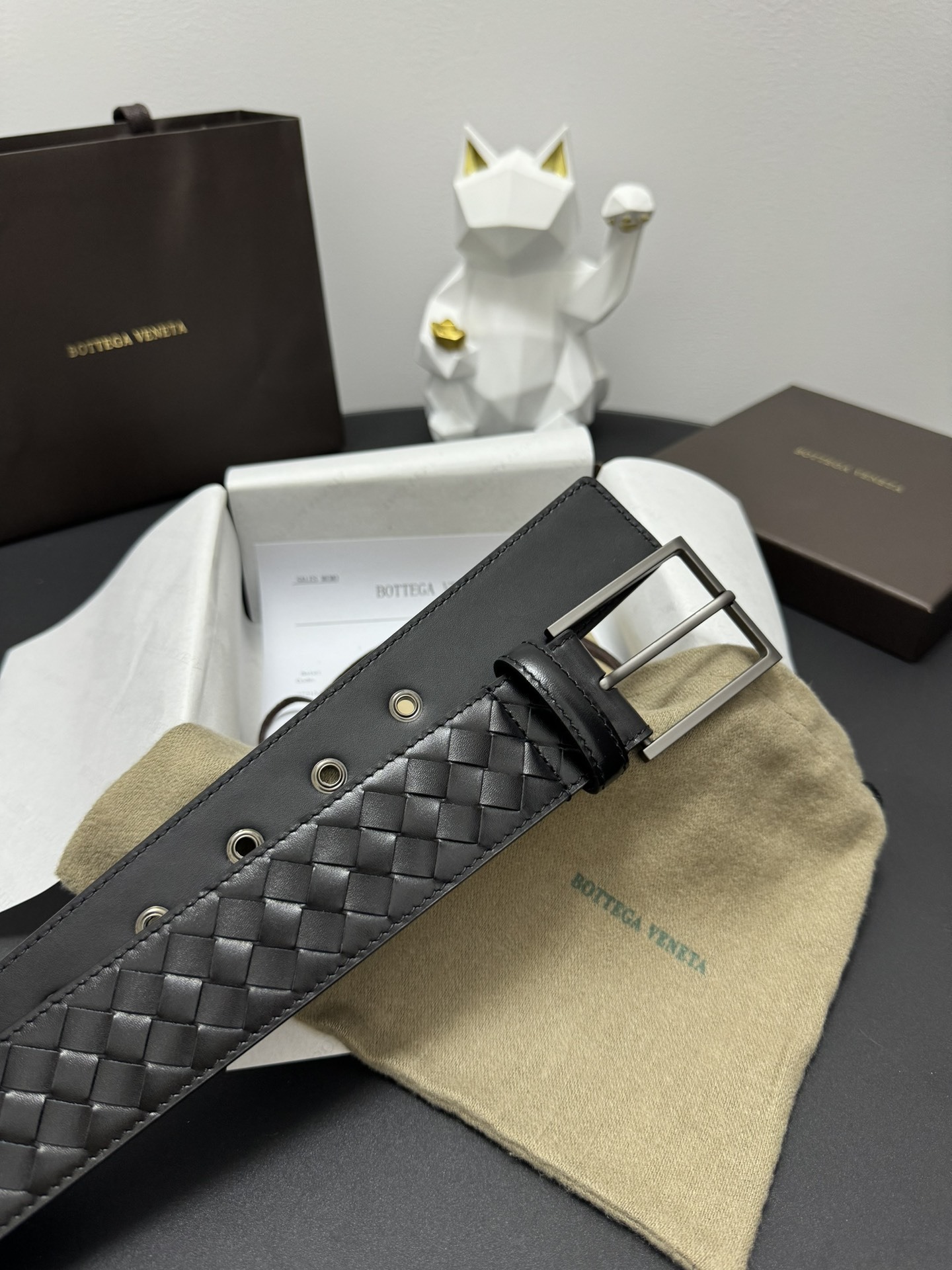 Bottega Veneta Premium Leather Woven Belt - Black