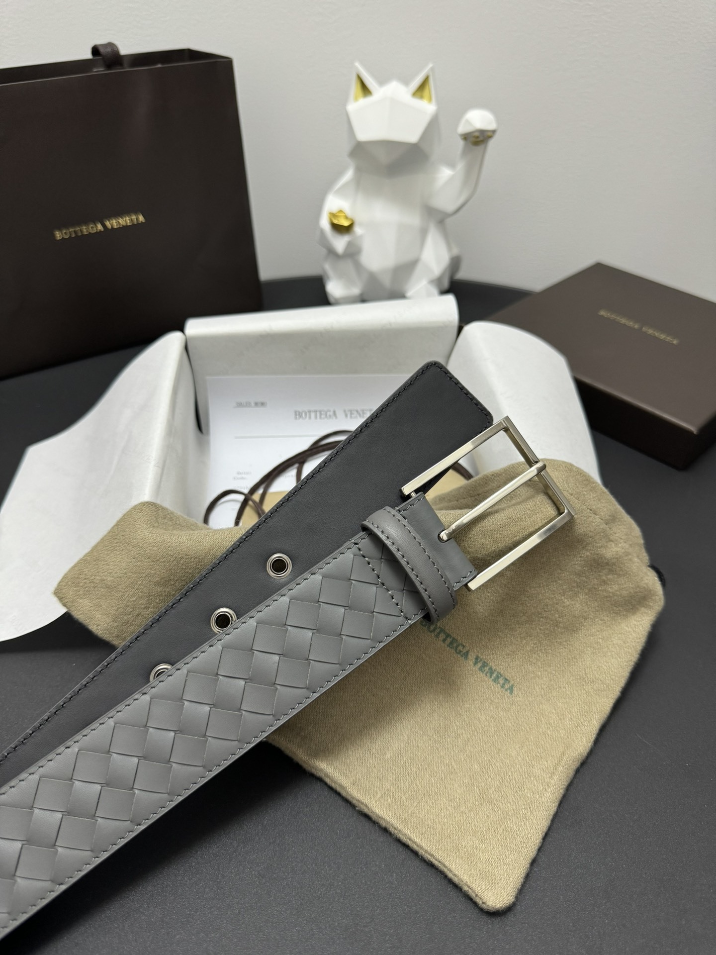 Grey Woven Leather Belt - Premium Quality