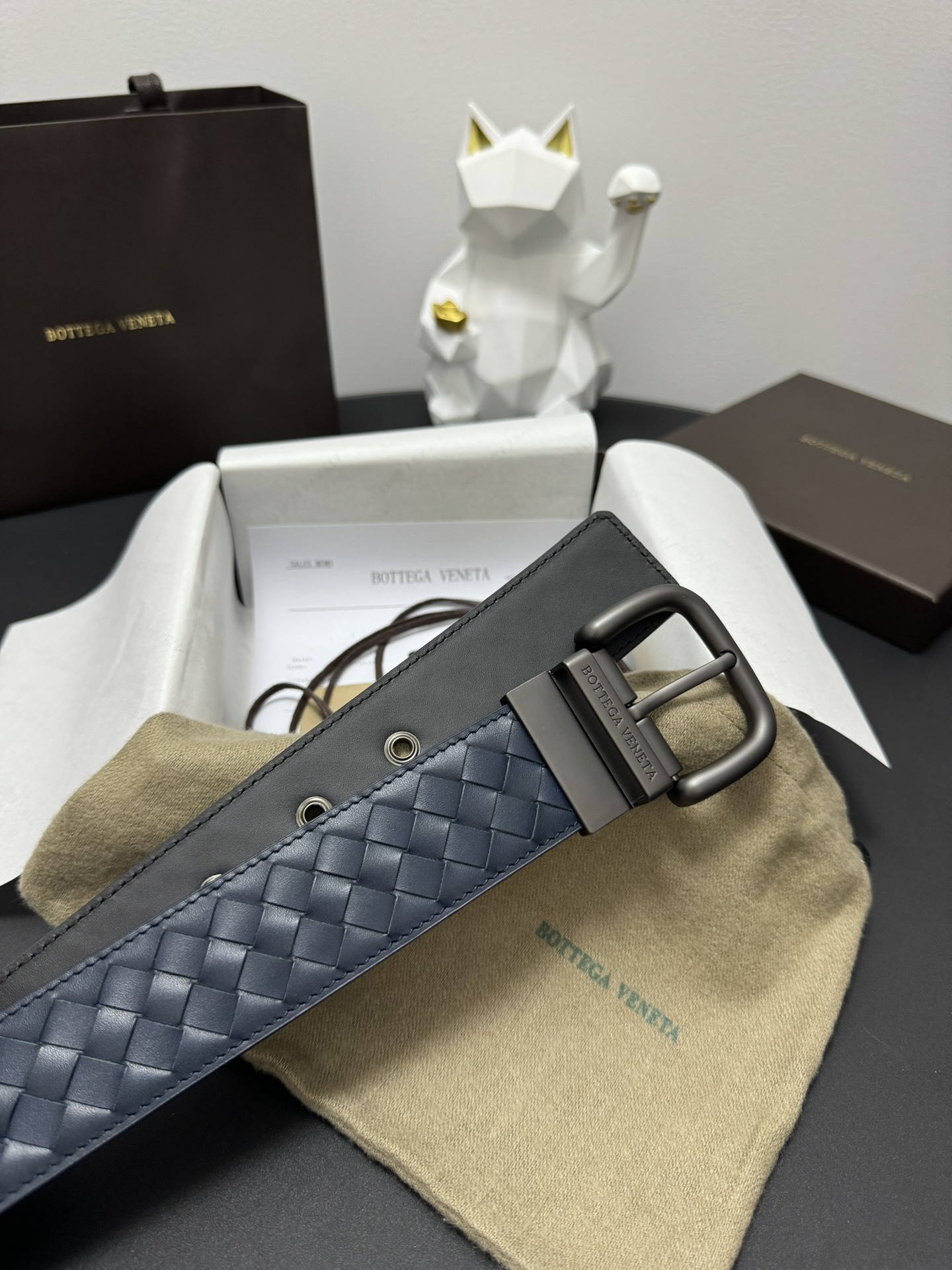 Bottega Veneta Premium Woven Leather Belt - Navy Blue