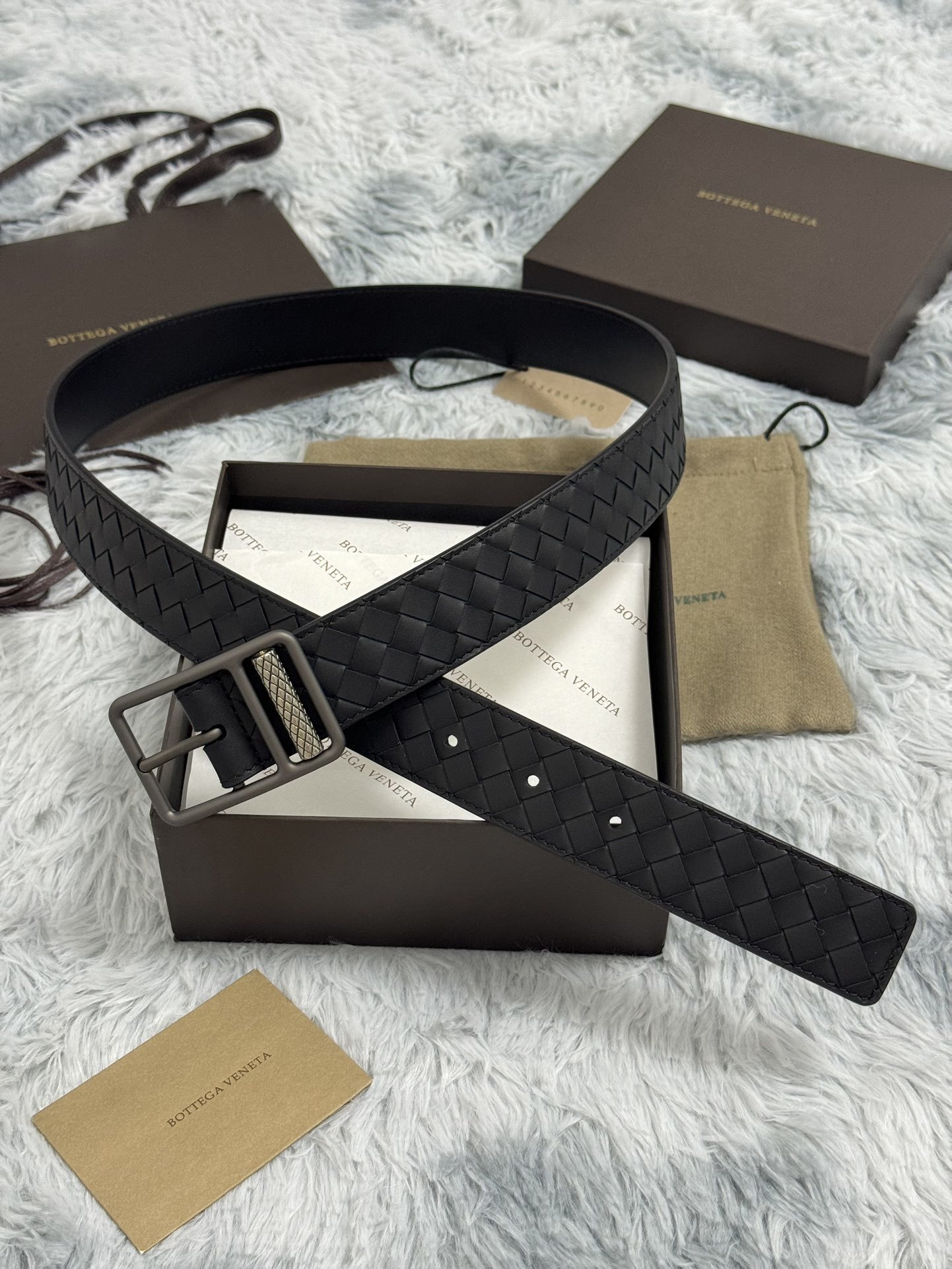 Bottega Veneta Premium Leather Woven Belt in Black