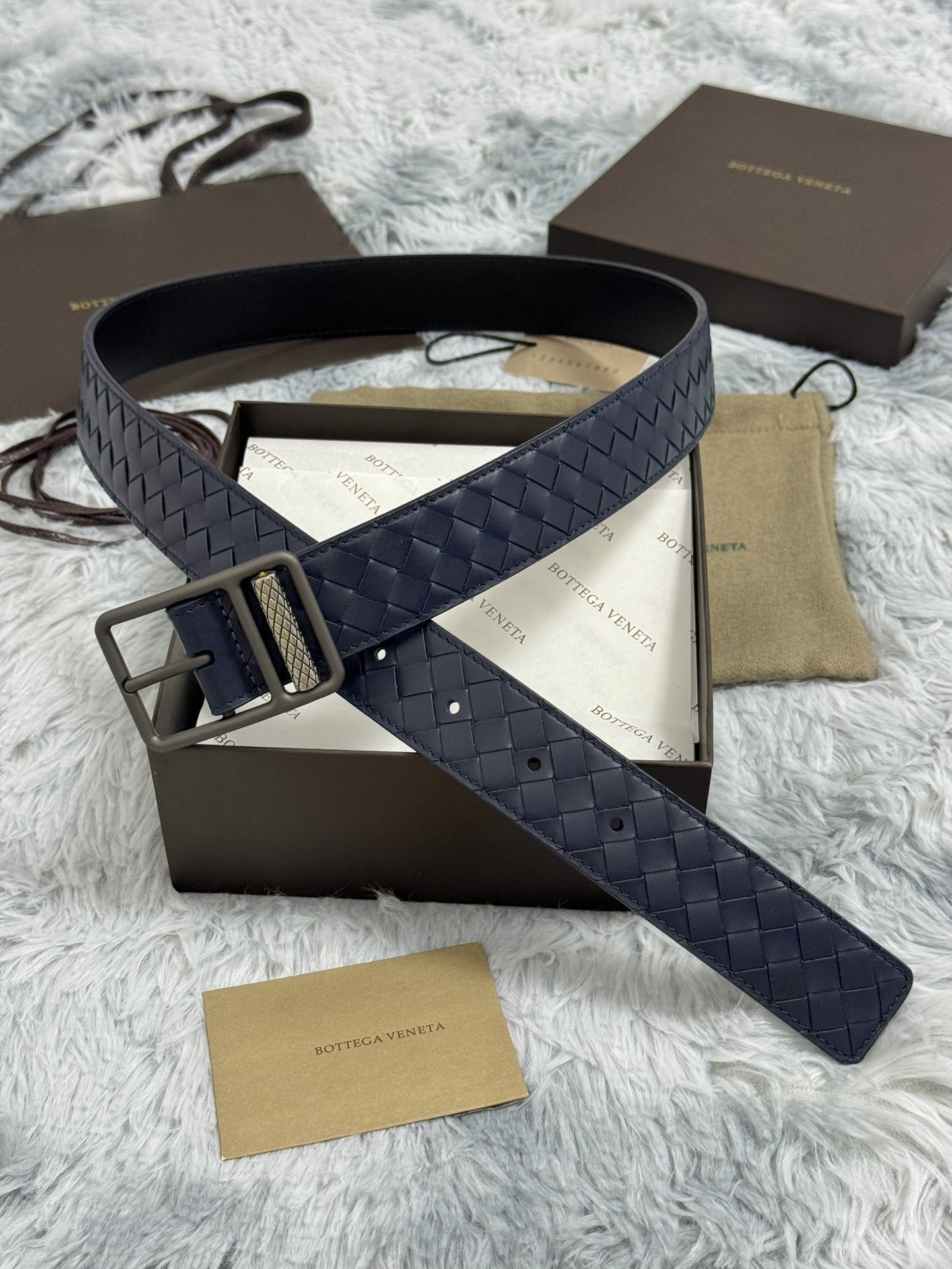 italian Bottega Veneta Navy Intrecciato Belt - Bottega Veneta Navy