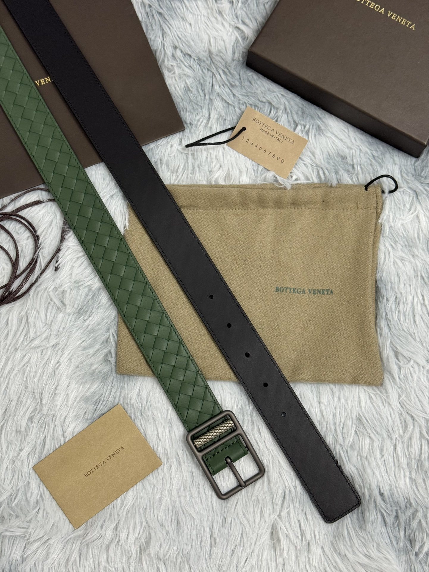 Bottega Veneta Premium Woven Leather Belt - Olive Green