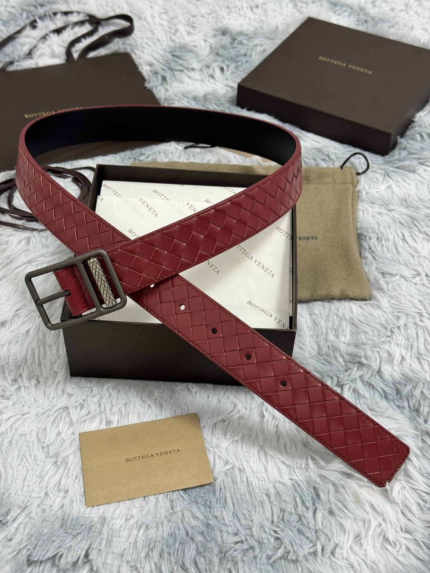 Bottega Veneta Premium Leather Woven Belt - Burgundy