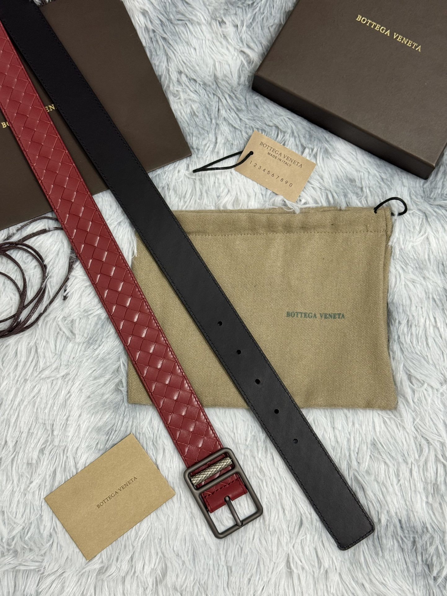 Premium Woven Leather Belt - Burgundy