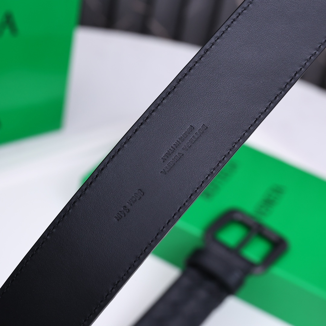 Bottega Veneta Premium Leather Woven Belt - Black