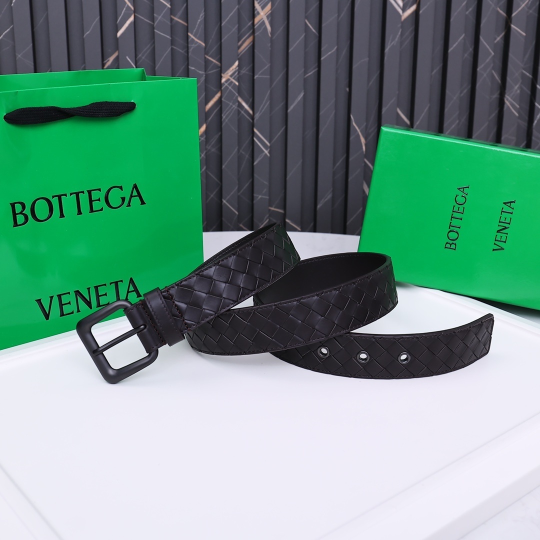 Bottega Veneta Premium Quality Woven Leather Belt - Black