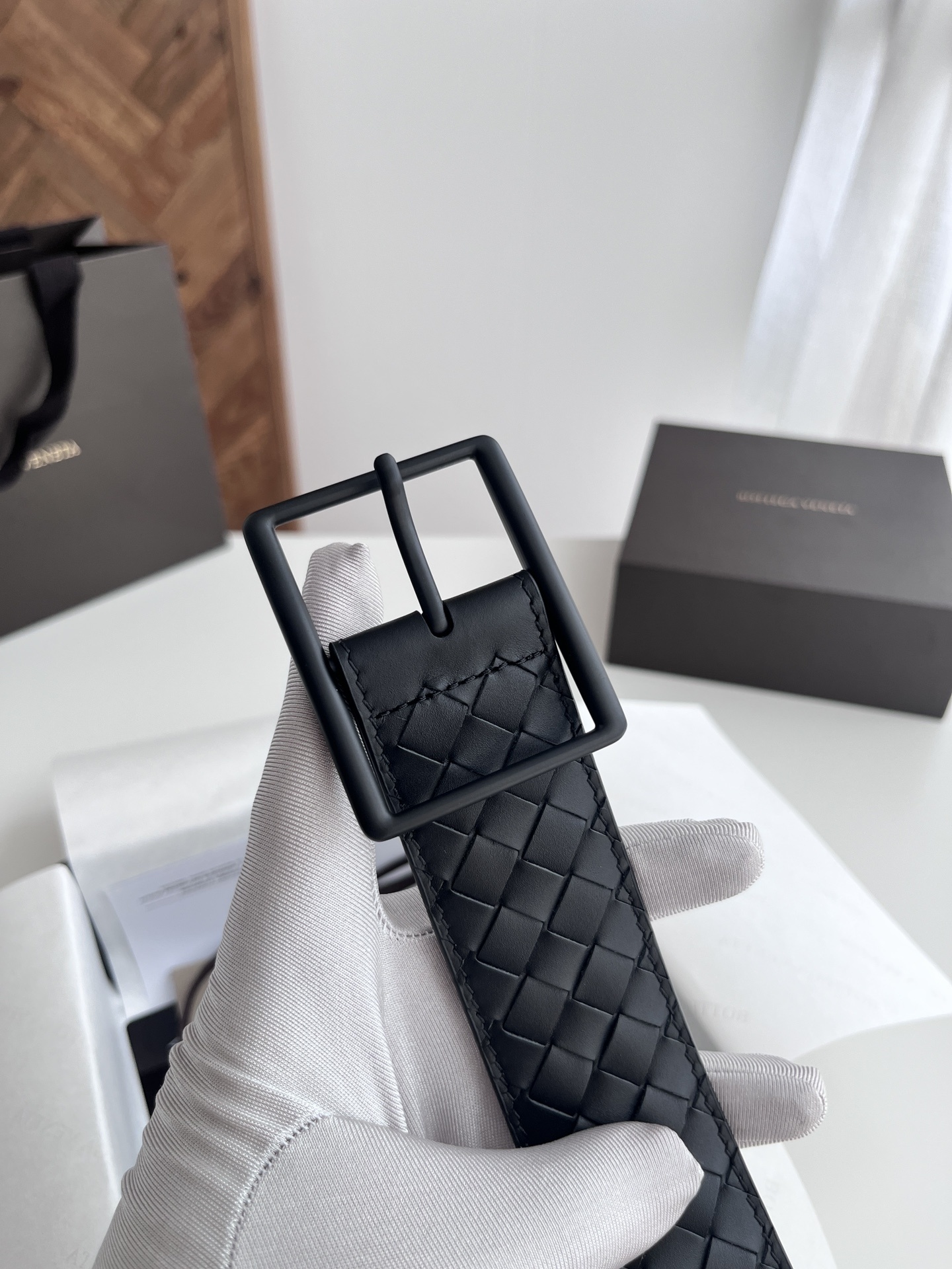 Premium Woven Leather Belt - Matte Black Buckle