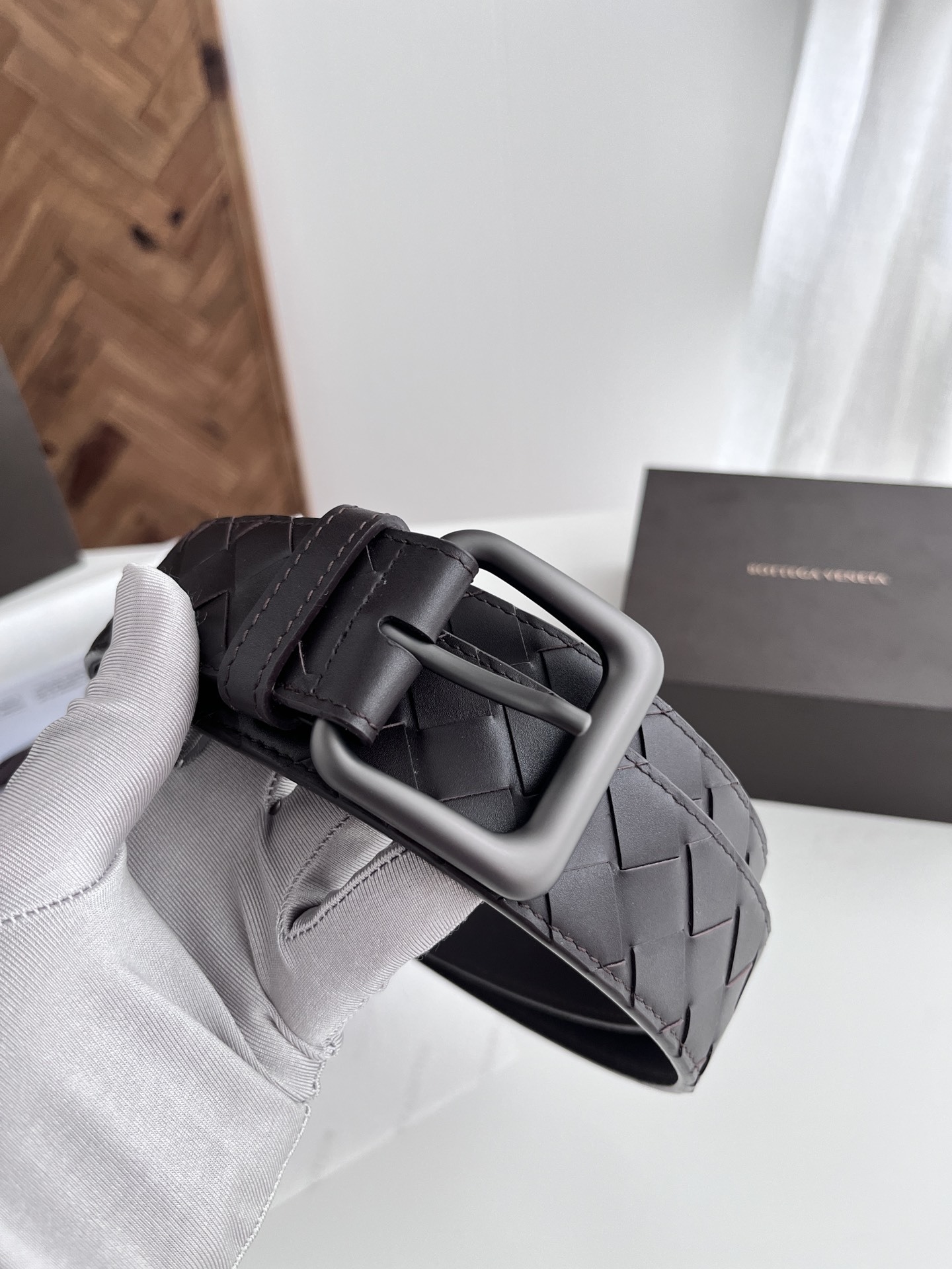 Bottega Veneta Inspired Premium Leather Woven Belt - Dark Brown