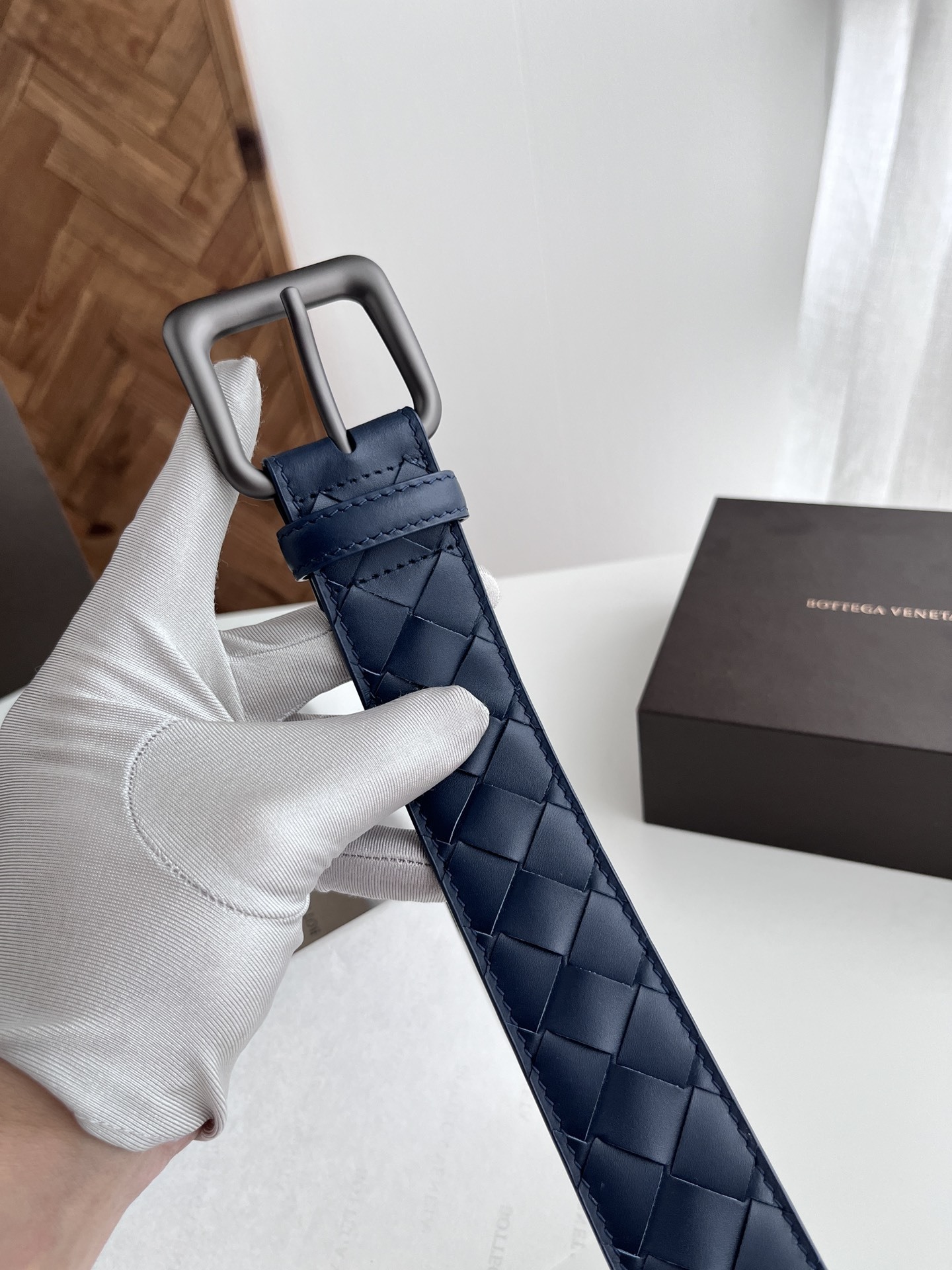 Premium Woven Leather Belt - Navy Blue | Timeless Style