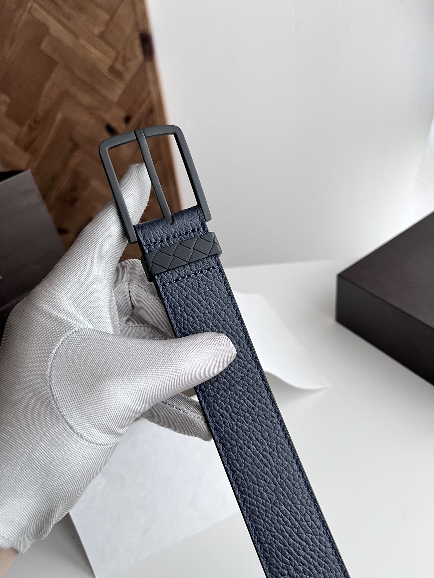 Premium Leather Belt - Navy Blue, Matte Buckle