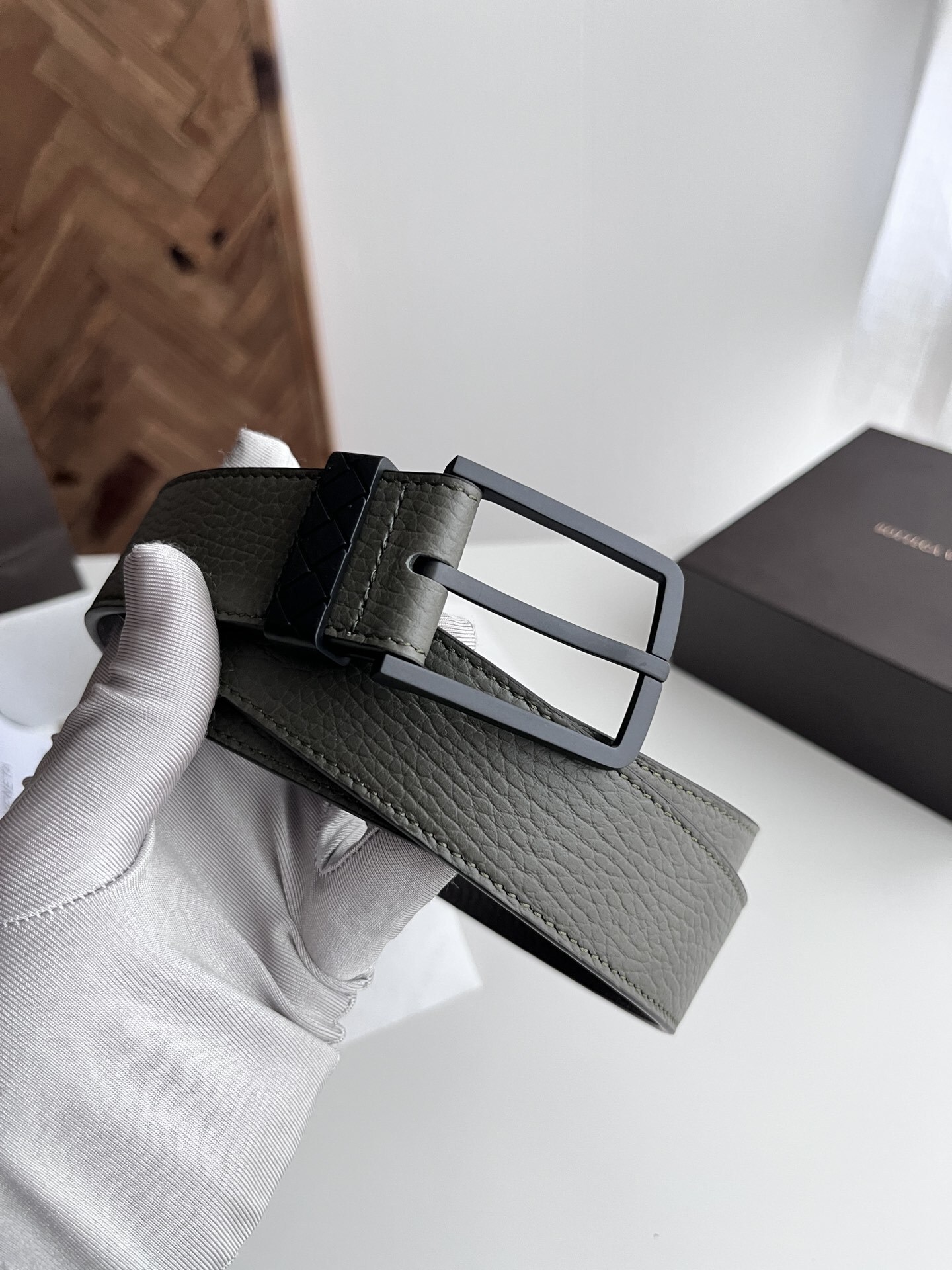 Premium Leather Belt - Olive Green with Matte Black Buckle