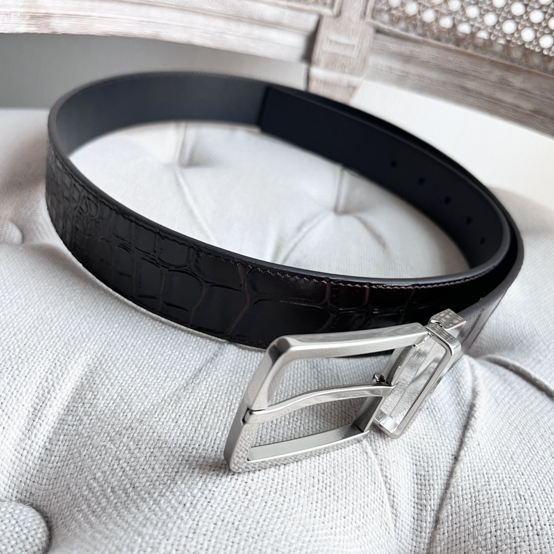 Premium Crocodile Leather Belt - Reversible Buckle