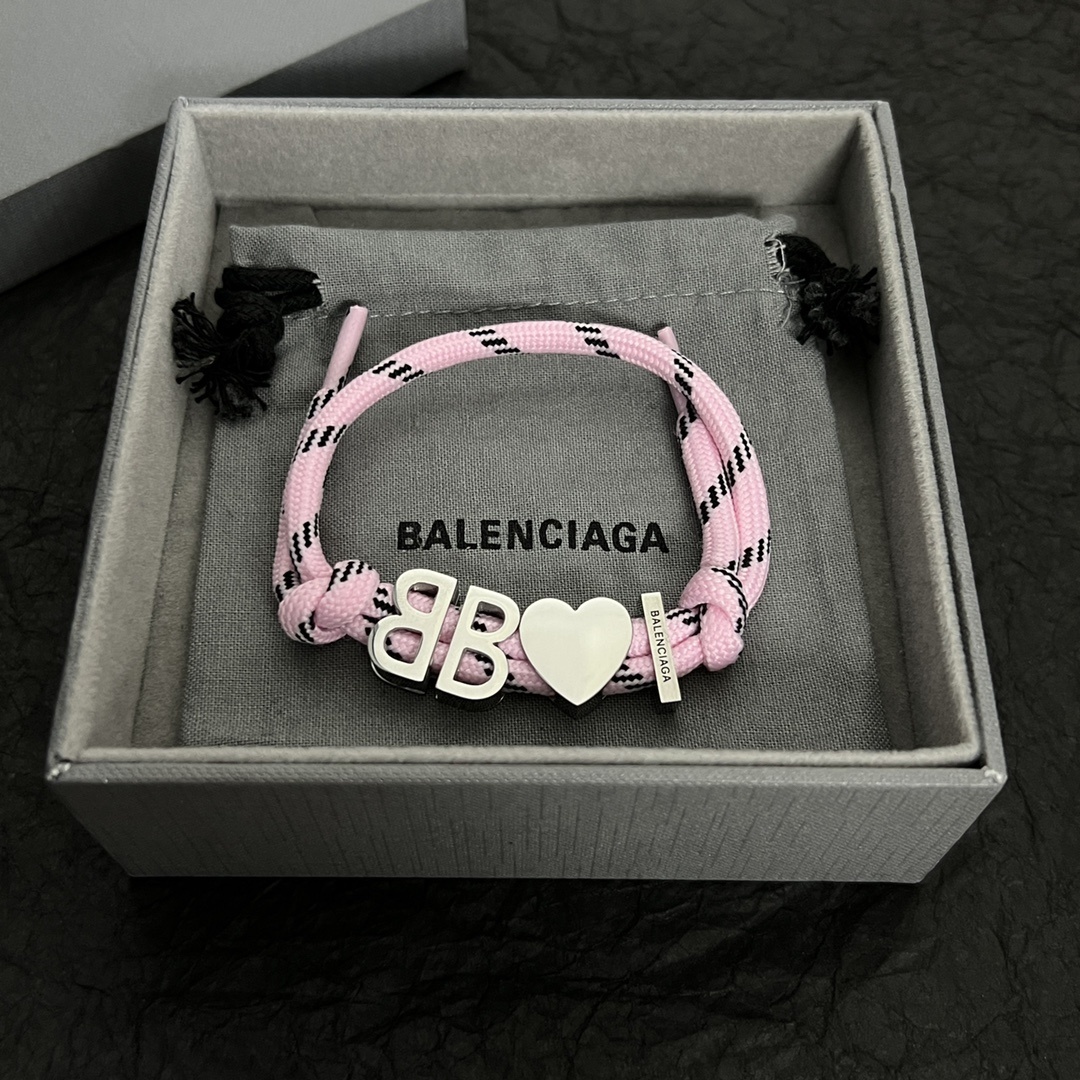 Balenciaga Pink Cord Bracelet – Silver Heart Charm