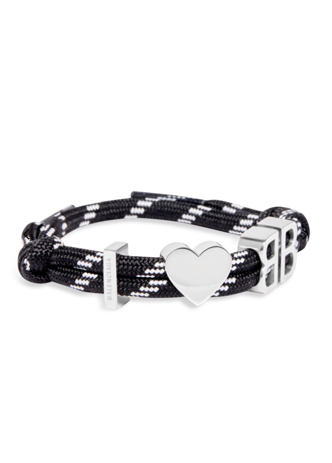 Balenciaga Black Rope Bracelet Silver Heart Charm