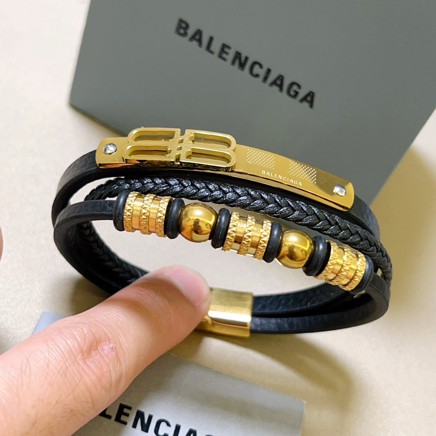 Balenciaga Leather Gold Bangle – Balenciaga Black Leather & Gold