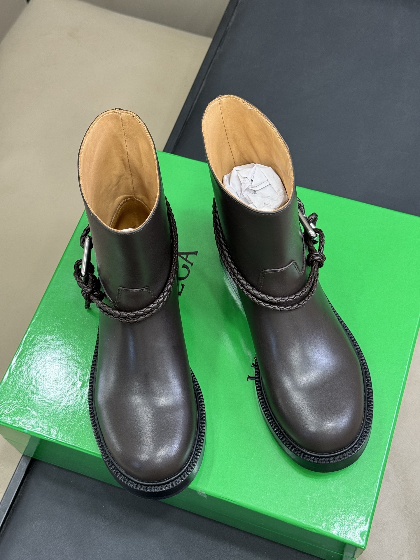 Bottega Veneta Brown Leather Ankle Boots - Braided Detail 2