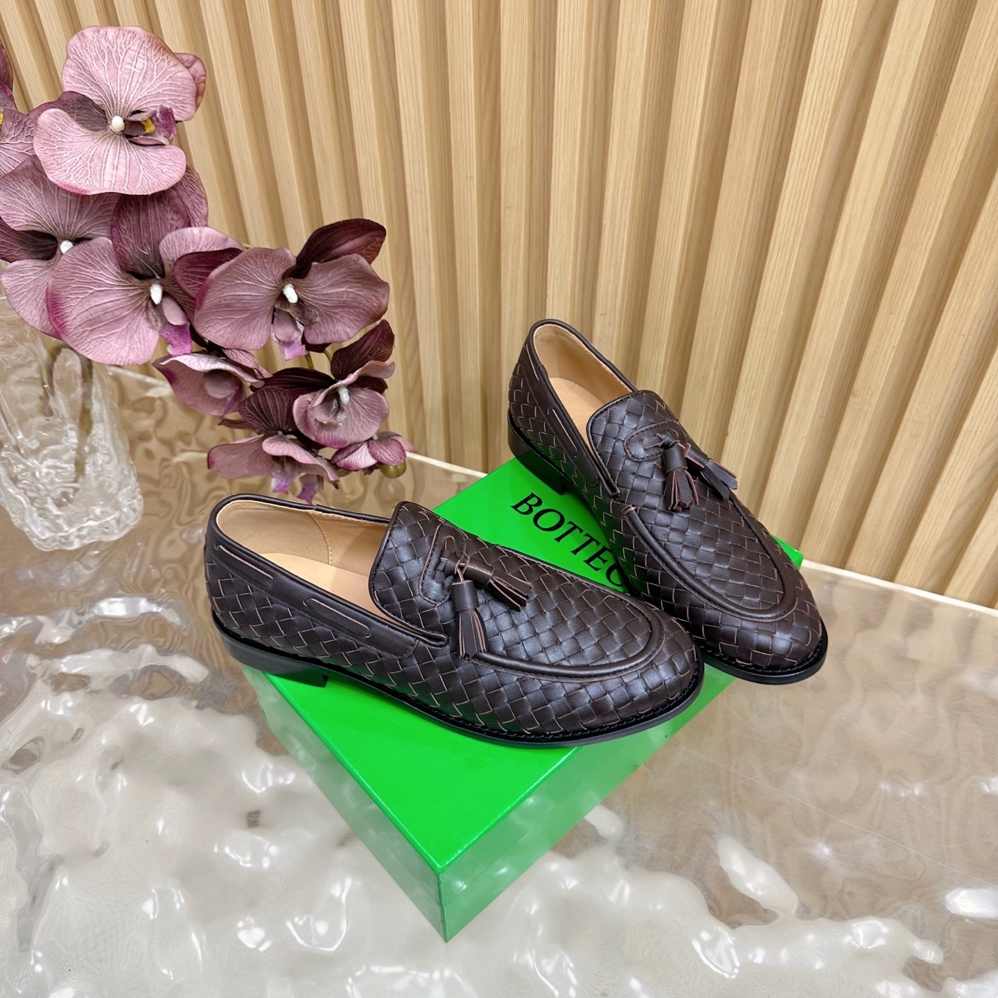 Bottega Veneta Brown Woven Leather Tassel Loafers - Luxury Style