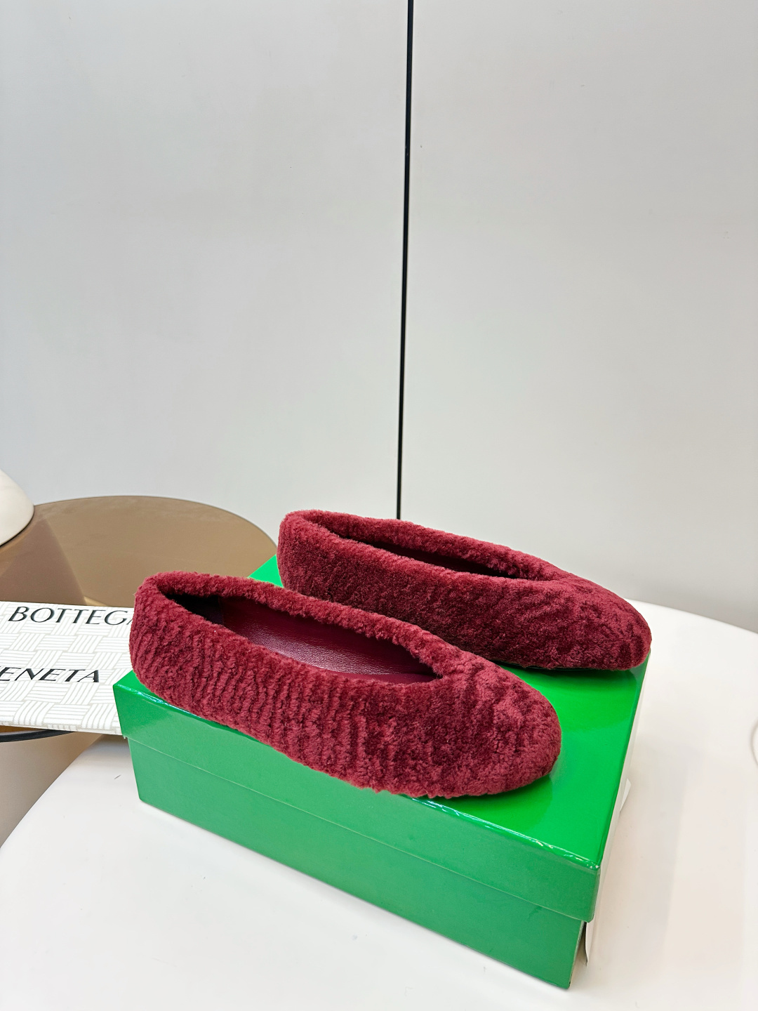 Bottega Veneta Burgundy Shearling Ballerinas
