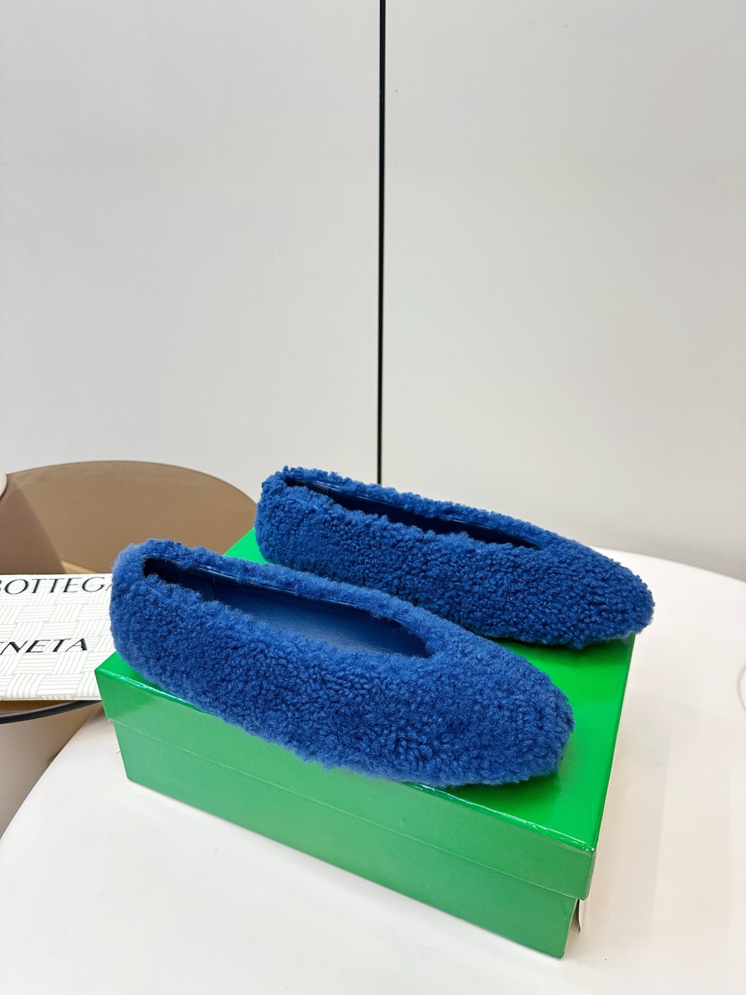 designer Bottega Veneta Blue Shearling Slippers - Bottega Veneta Blue