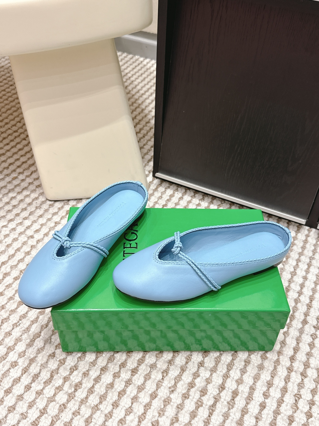 leather Bottega Veneta Sky Blue Flats - Bottega Veneta Sky Blue