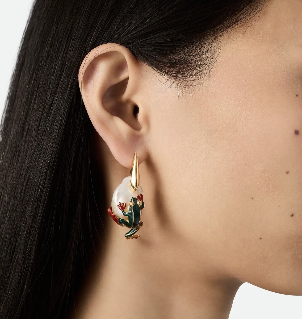 Bottega Veneta Gold Frog Pearl Drop Earrings