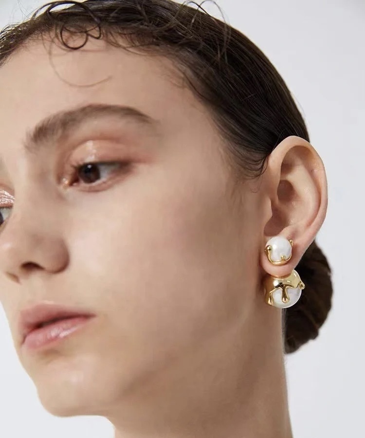 Pearl Double Ball Earrings – Luxe – Gold Accent