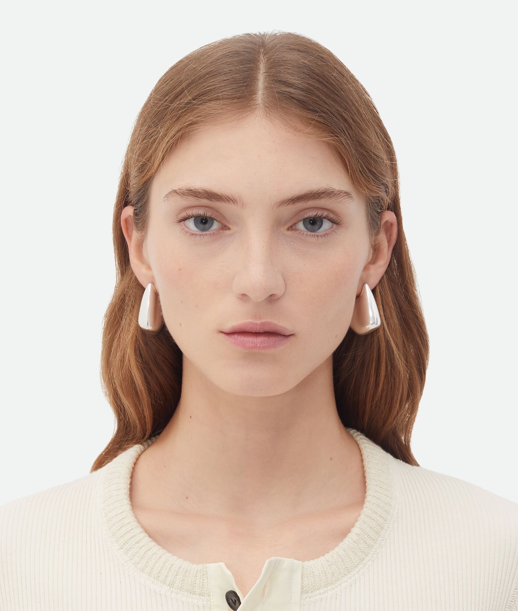 Bottega Veneta Silver Triangle Hoop Earrings – Designer Chic